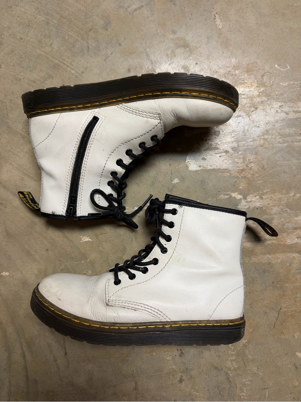 Dr. Martens White Leather Kids Combat Boots with Black Trim